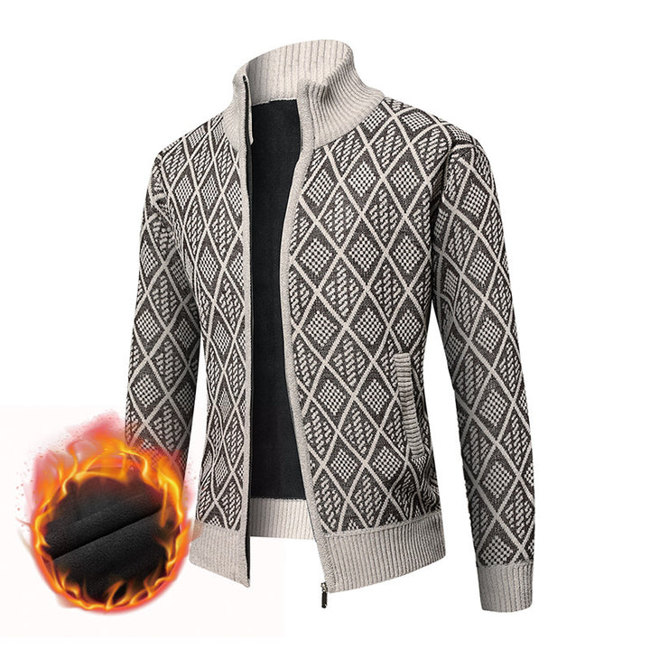 Herren Thermo-Strickzipjacke mit Jacquardmuster und Fleece-Innenfutter Drune