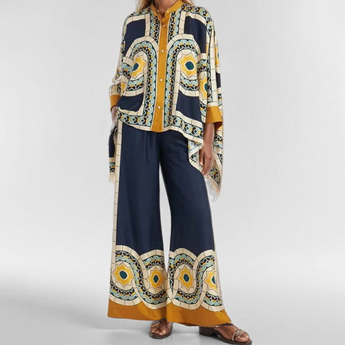Damen Florales Kaftan-Oberteil mit Knopfdetail Drune