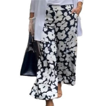 Damen nan weite Palazzohose mit großblumigem Print, hohem Bund und Eingrifftaschen Drune