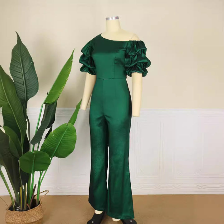 Damen Eleganter Jumpsuit mit asymmetrischen Puffärmeln Drune