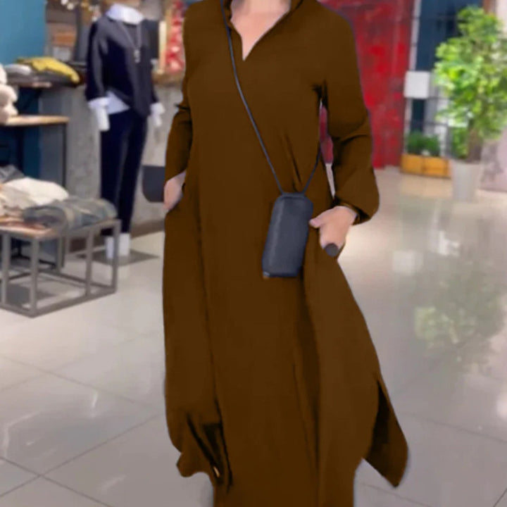 Damen Hemdblusenkleid mit praktischen Taschen und langen Ärmeln Drune