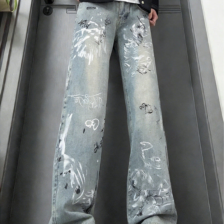Damen Modische Graffiti Jeans Drune