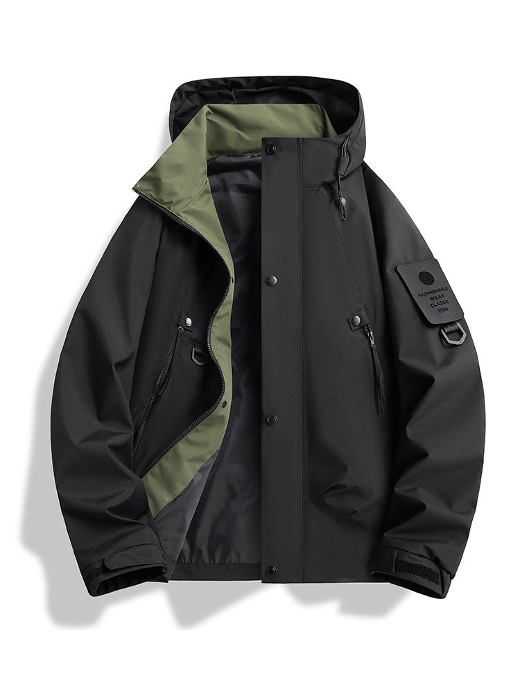 Herren wasserdichte Urban-Hardshelljacke mit verschweißten Nähten, verstellbarer Kapuze und Utility-Ärmeltasche Drune