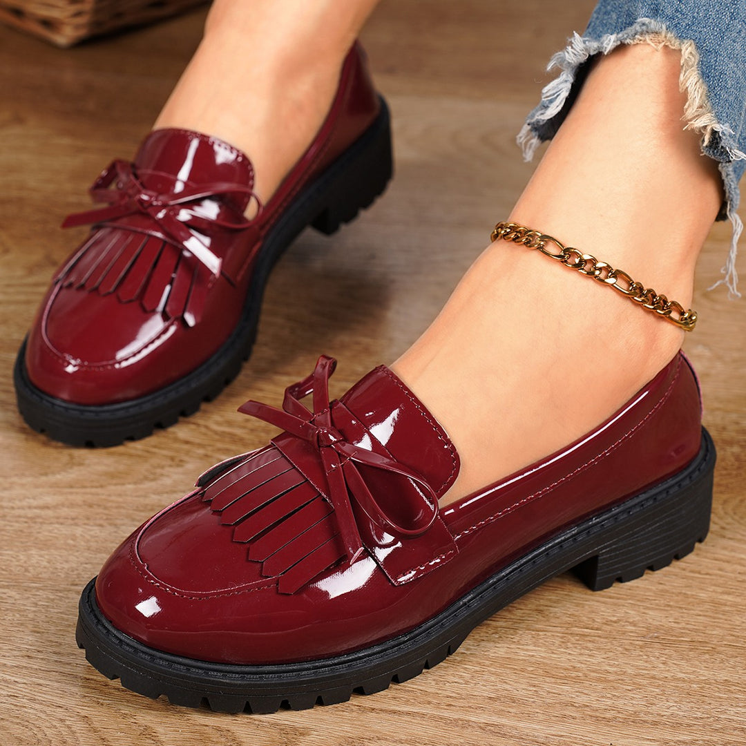Damen Glänzende Tassel‑Loafer mit Fransen‑Quaste, robuster Profilsohle und gepolstertem Komfortfußbett Drune