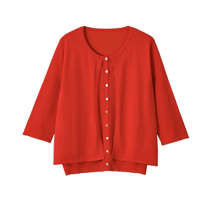 Damen Leichte Cardigan-Bluse mit Rundhalsausschnitt, Dreiviertelärmeln und verdeckter Knopfleiste Drune