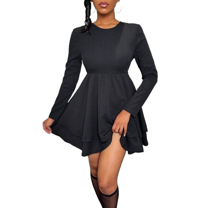 Damen langärmeliges Stufen-Minikleid mit taillierter Empire‑Naht, mehrlagigem Volantrock und schmeichelnder A‑Linien‑Silhouette Drune