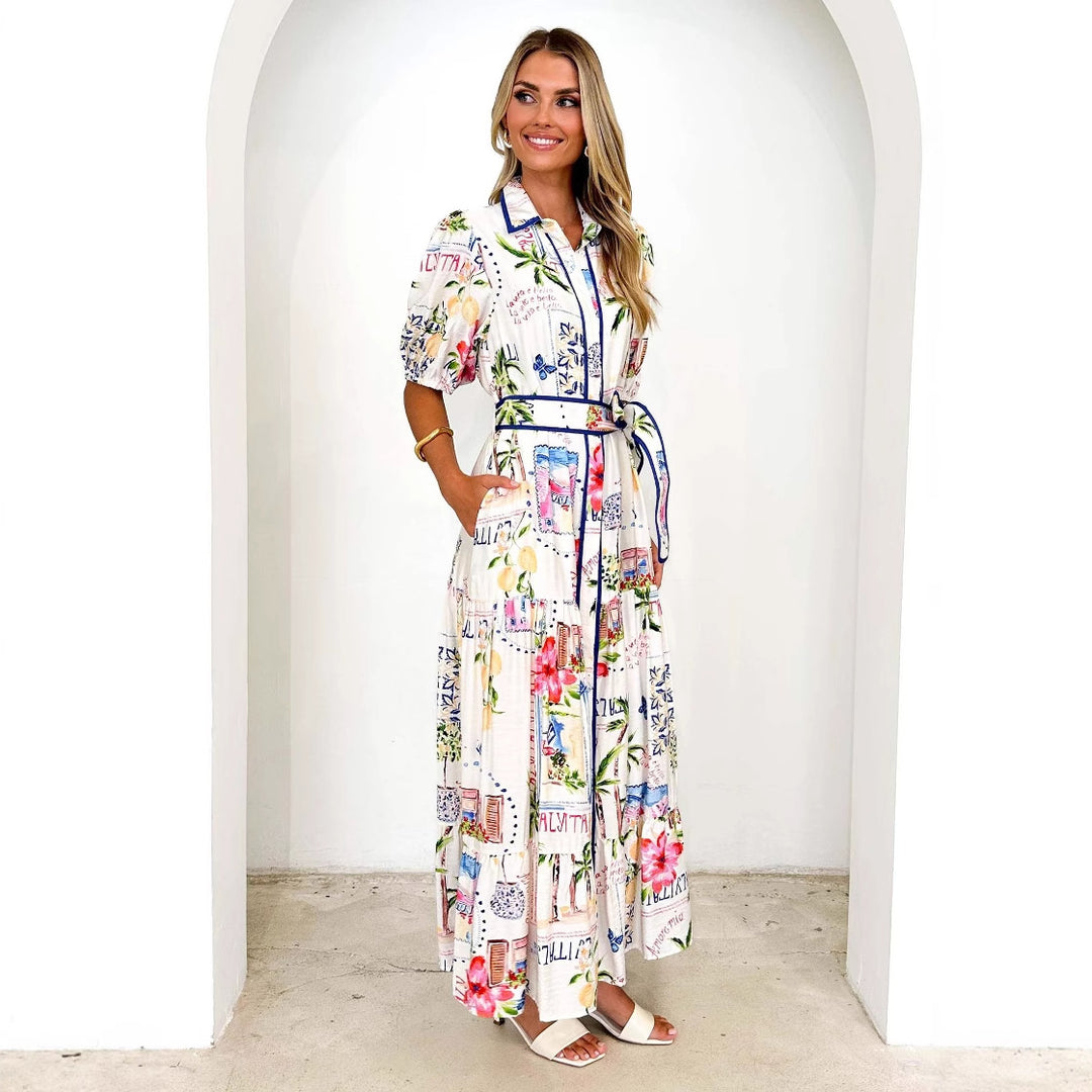 Damen Luftiges Maxikleid mit floralem Grafikdesign und praktischen Taschen Drune