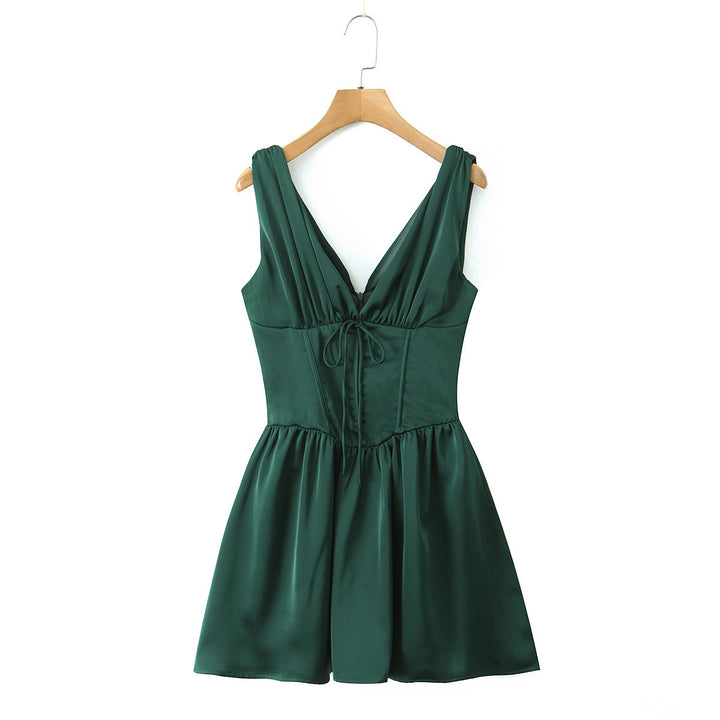 Damen Elegantes Babydoll-Kleid mit tiefem V-Ausschnitt und Schulterbändchen Drune