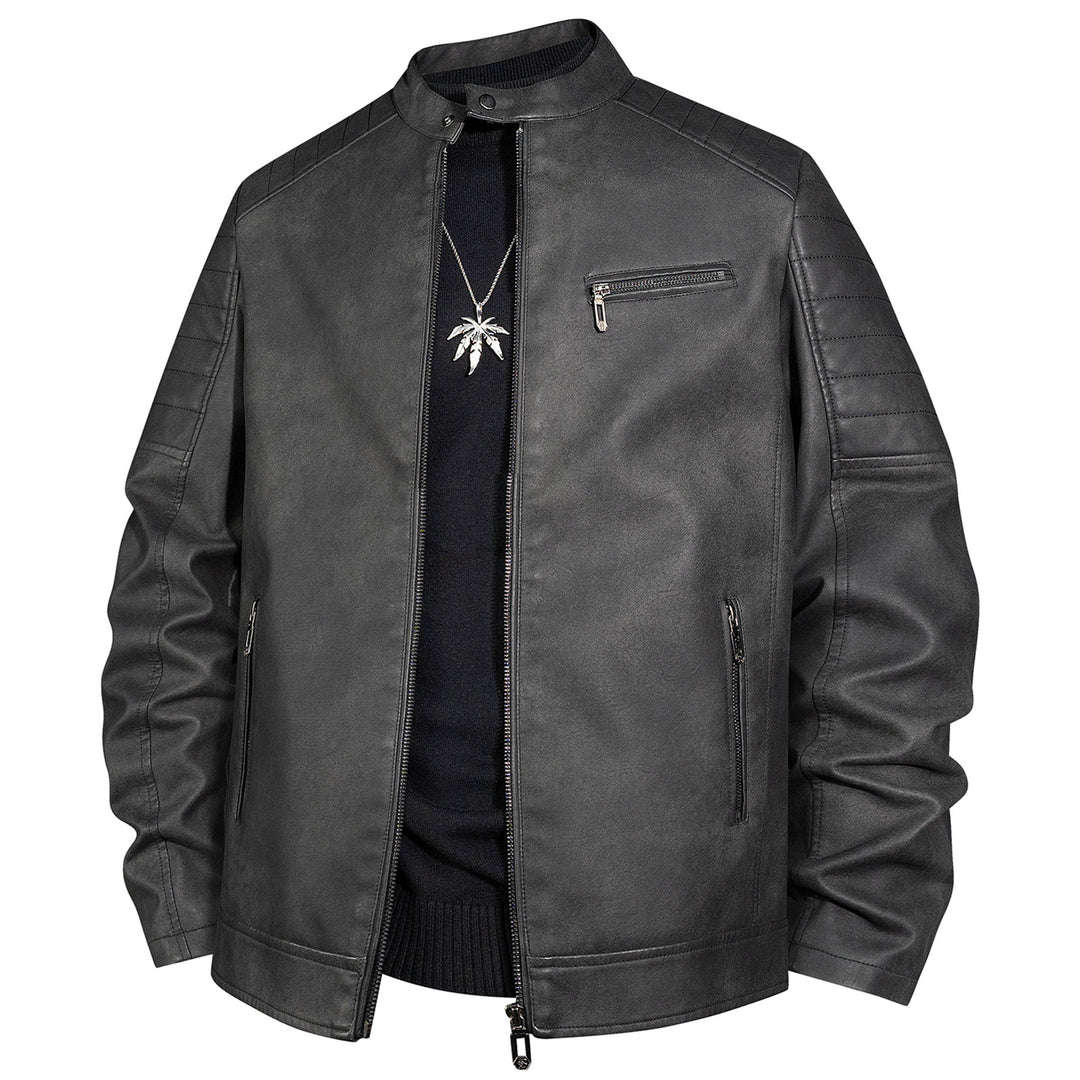 Herren Bikerjacke aus Kunstleder mit Stehkragen und gesteppter Schulter Drune