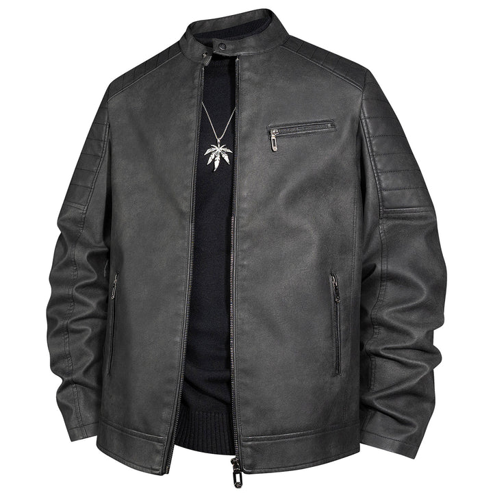 Herren Bikerjacke aus Kunstleder mit Stehkragen und gesteppter Schulter Drune