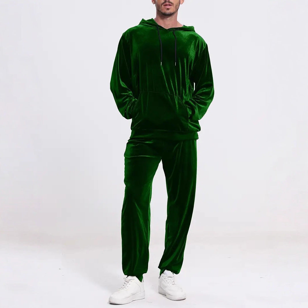 Herren nan Velours-Freizeitanzug mit Kapuzenpullover und lässiger Jogginghose Drune