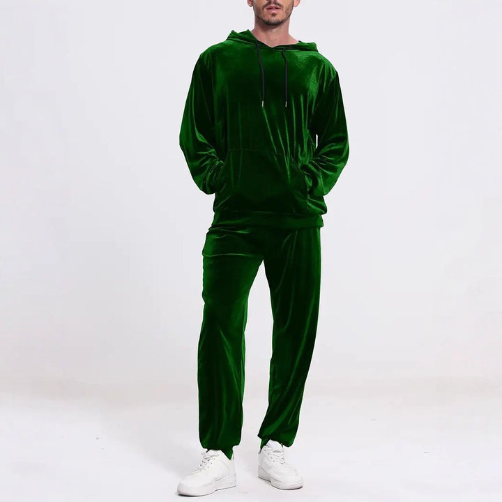 Herren nan Velours-Freizeitanzug mit Kapuzenpullover und lässiger Jogginghose Drune