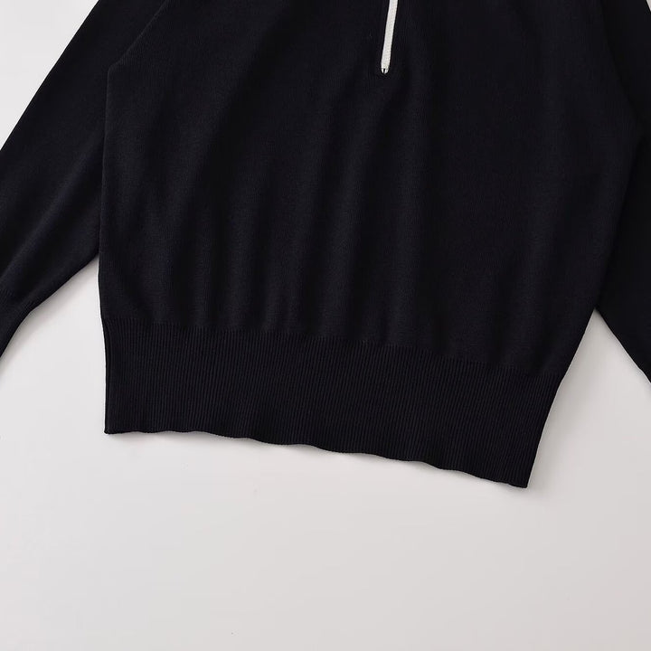 Damen Oversize Half-Zip Strickpullover mit Stehkragen und Rippbündchen Drune