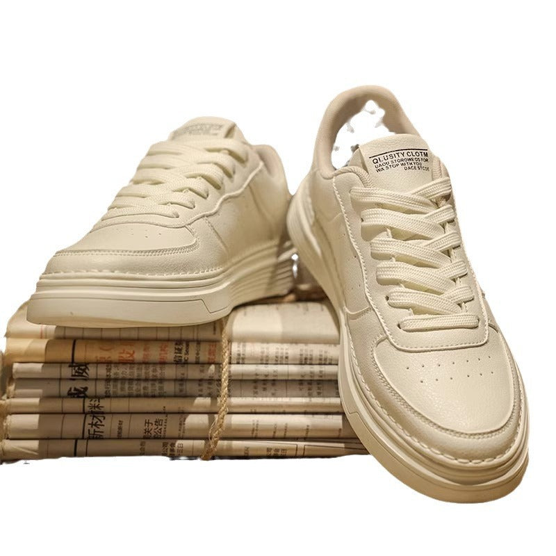 Unisex minimalistische Lederoptik Plateau-Sneaker mit gepolstertem Fersenkragen und stoßdämpfender Leichtsohle Drune