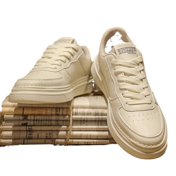 Unisex minimalistische Lederoptik Plateau-Sneaker mit gepolstertem Fersenkragen und stoßdämpfender Leichtsohle Drune