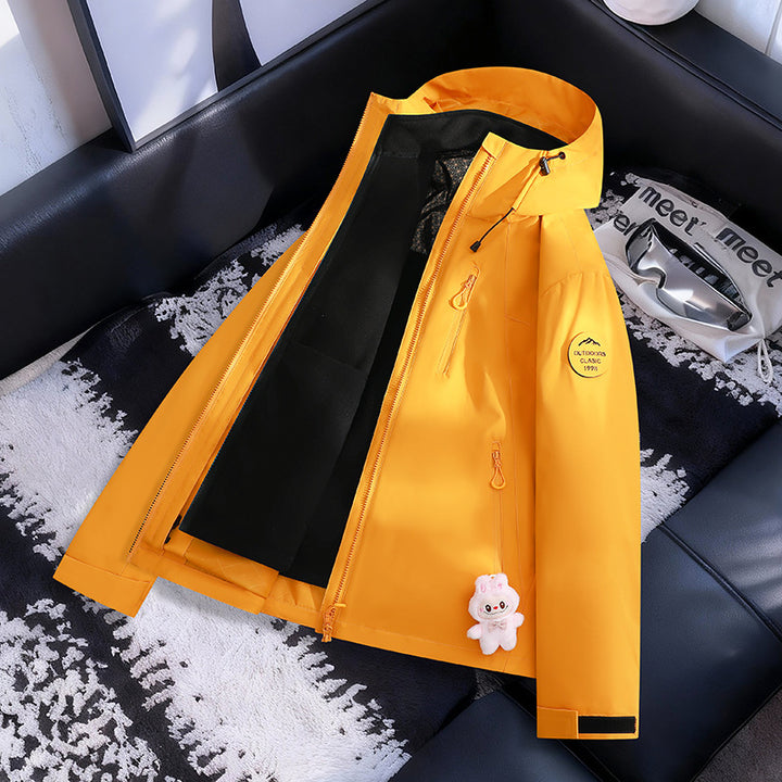 Damen Leichte wasserdichte Kapuzenjacke mit Teddy‑Charm und verdeckten Reißverschlusstaschen Drune