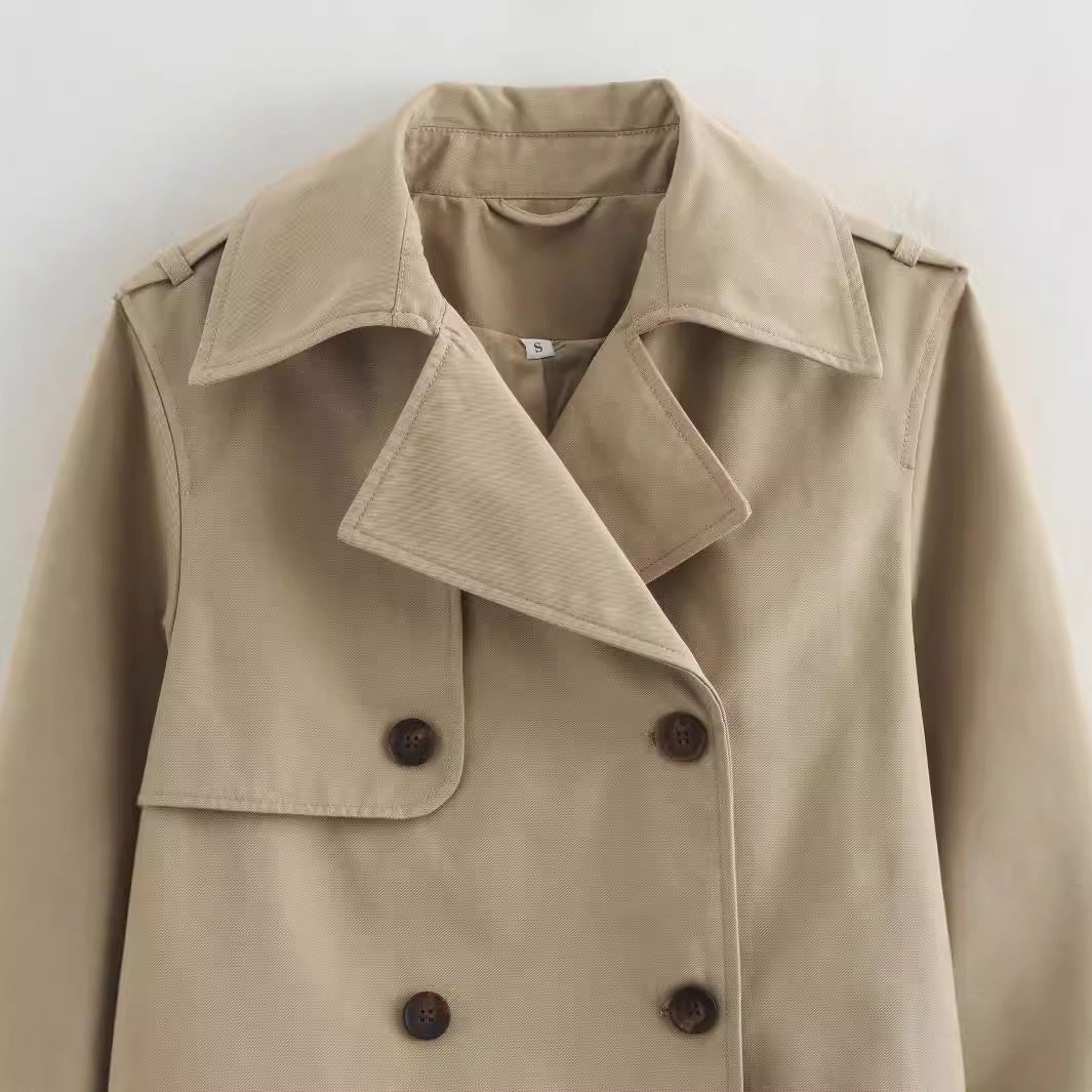Damen Cropped Trenchcoat mit Doppelreihe und verstellbaren Manschetten Drune