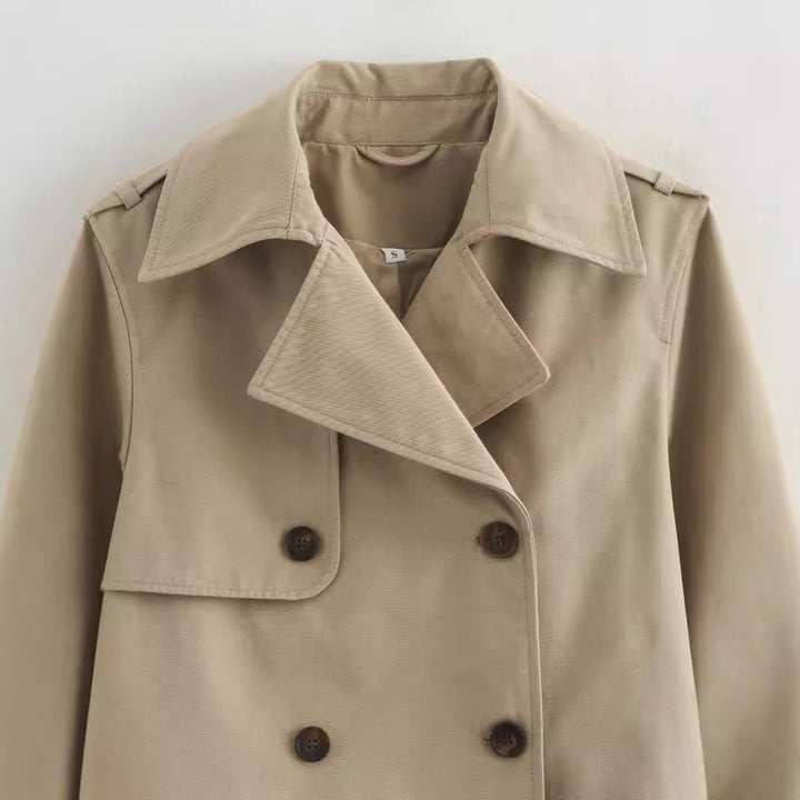 Damen Cropped Trenchcoat mit Doppelreihe und verstellbaren Manschetten Drune