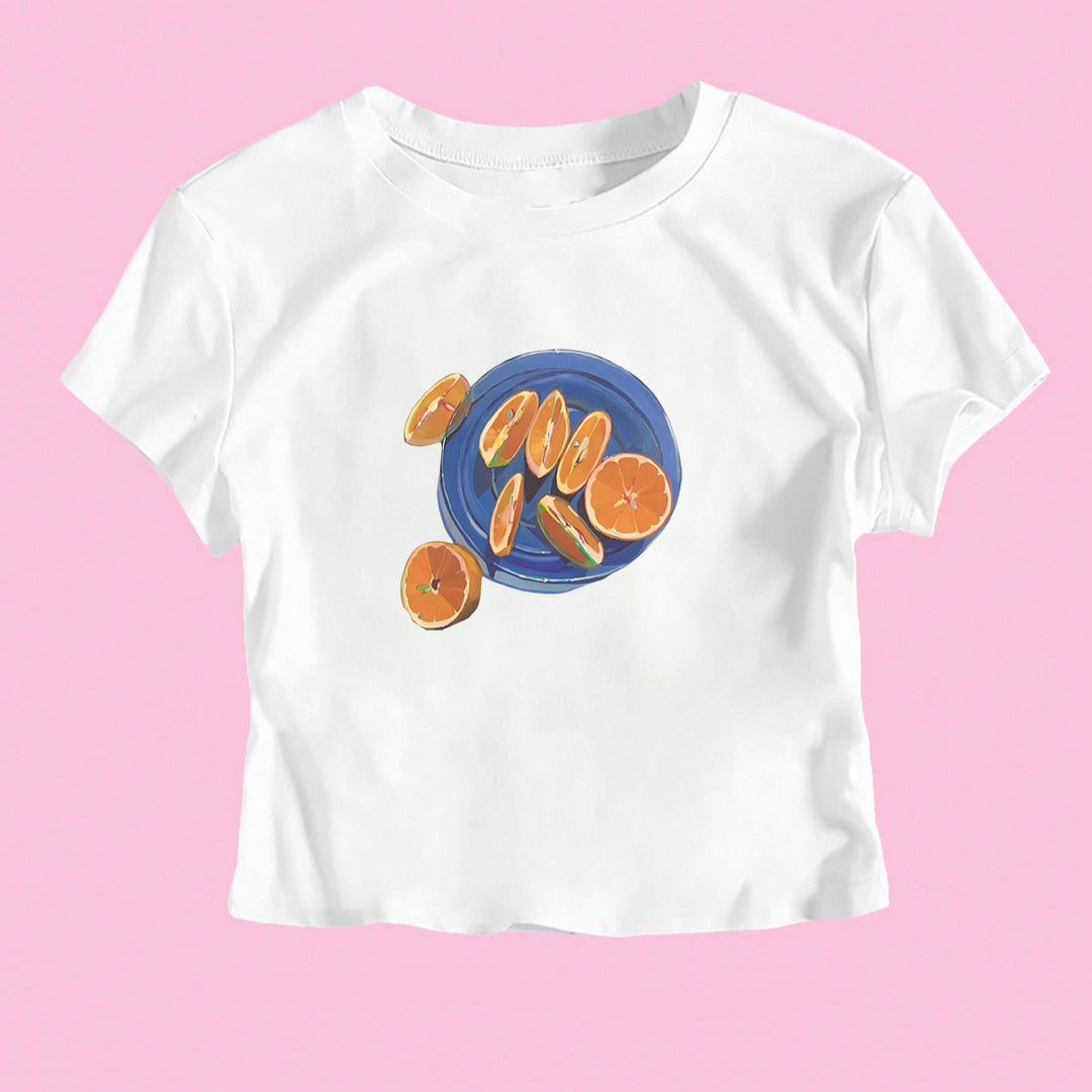 Damen Crop-T-Shirt mit fruchtigem Design und lässigem Schnitt Drune