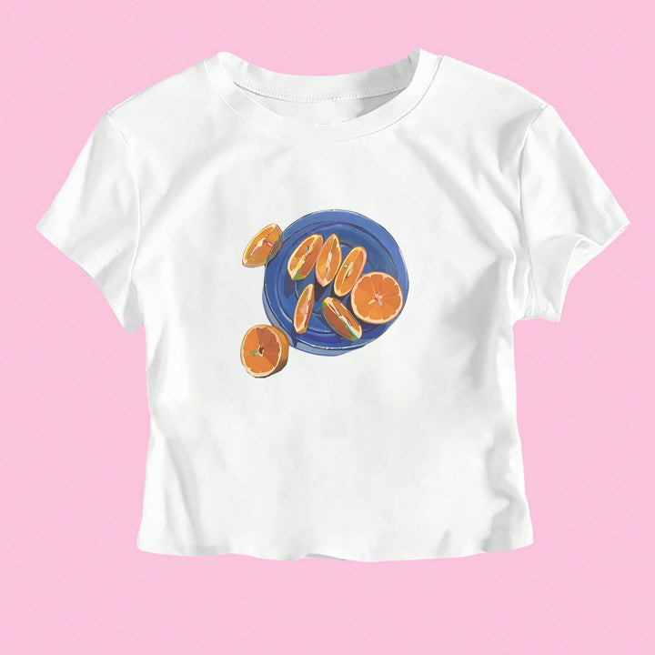 Damen Crop-T-Shirt mit fruchtigem Design und lässigem Schnitt Drune