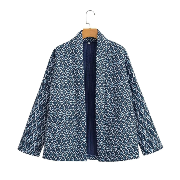 Damen nan leichte Kimono-Jacke mit grafischem Rautenmuster und gesteppter Innenlage Drune