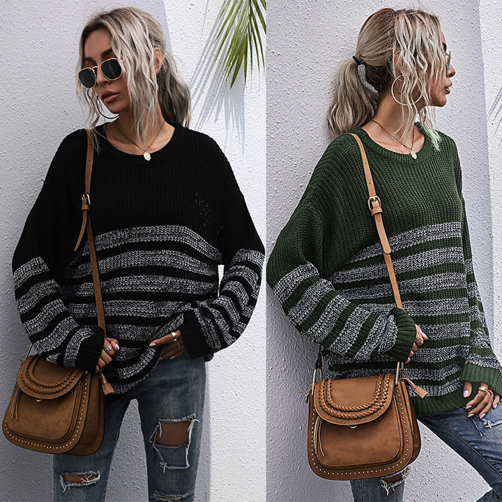Damen Lässiger Strickpullover im Blockstreifen-Mix mit überlanger Silhouette Drune