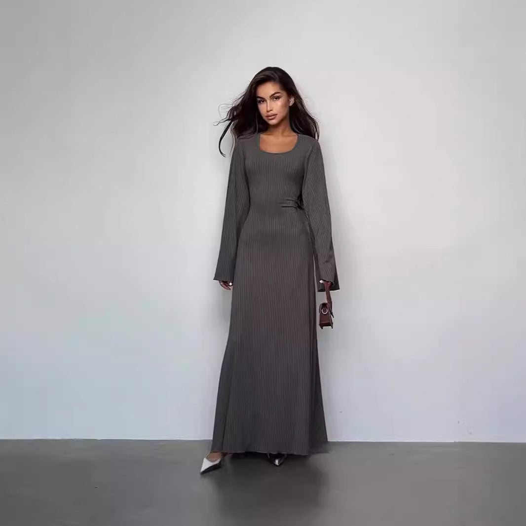 Damen Maxikleid mit langem, weitem Ärmel und elegantem Quadrat-Ausschnitt Drune