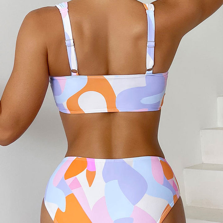 Damen Bikini-Set mit modernem geometrischem Design und hohem Taillenslip Drune