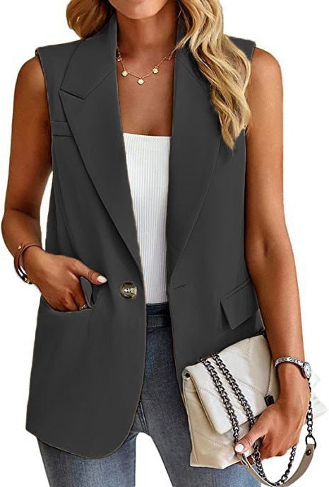 Damen ärmellose Blazerjacke mit Taillenakzenten und praktischen Taschen Drune