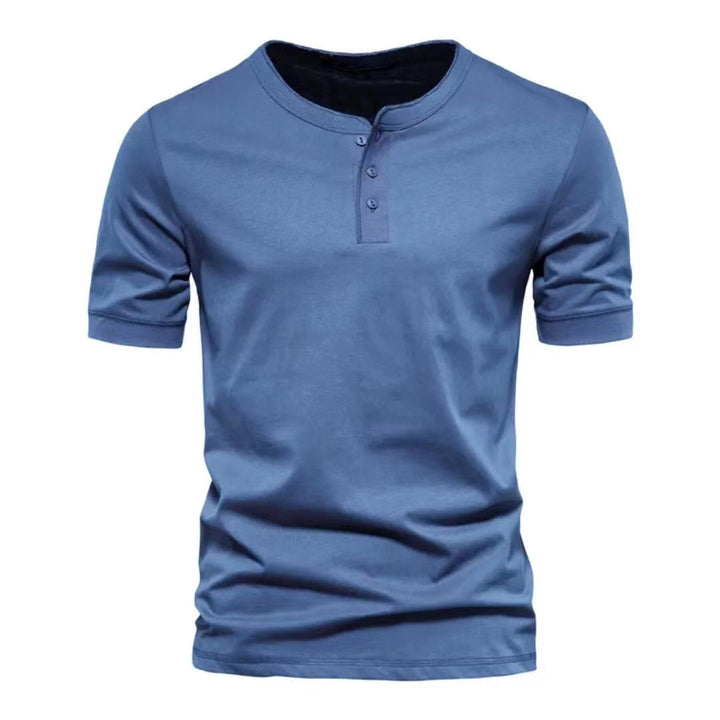 Herren nan tailliertes Kurzarm-Henleyshirt aus Baumwollmix mit Knopfleiste Drune