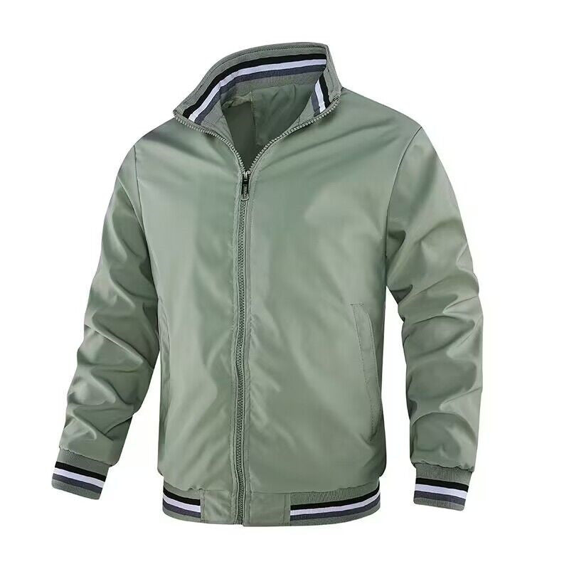 Herren Leichte Bomberjacke im Retro-Sportstil mit Stehkragen und gestreiften Rippbündchen Drune