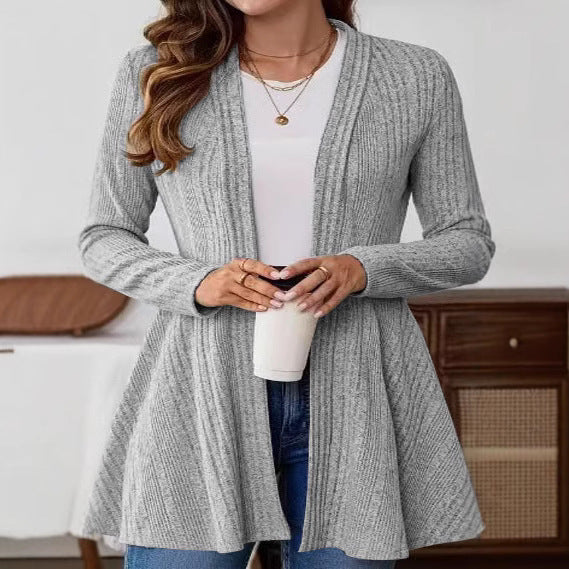 Damen Offener Feinstrick-Cardigan mit Rippstruktur, tailliertem Schnitt und schwingendem Saum Drune