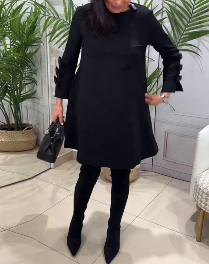 Damen nan A-Linien-Tunika-Kleid mit gestuften Zierlaschenärmeln Drune