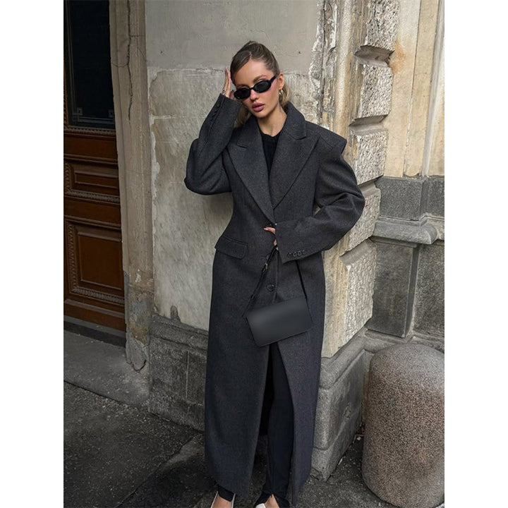 Damen Maxi-Wollmantel mit Oversized-Schnitt und strukturierter Schulterpartie Drune