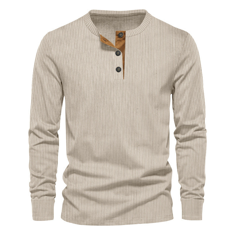 Herren nan geripptes Thermo-Henley aus Baumwollmix mit Dreiknopf-Leiste und elastischen Bündchen Drune