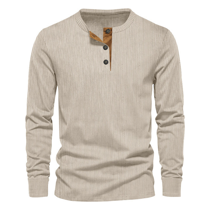 Herren nan geripptes Thermo-Henley aus Baumwollmix mit Dreiknopf-Leiste und elastischen Bündchen Drune
