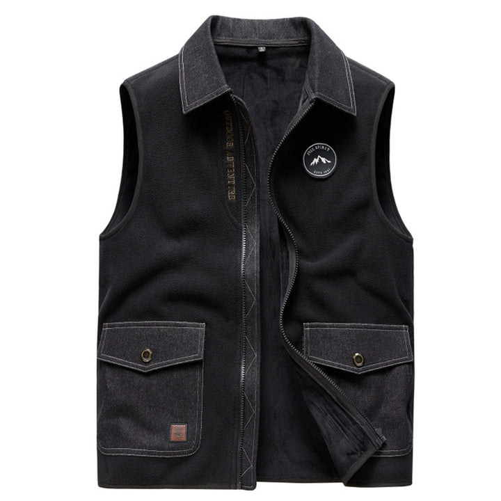 Herren Fleeceweste im Utility‑Look mit Hemdkragen, Reißverschluss und Pattentaschen Drune