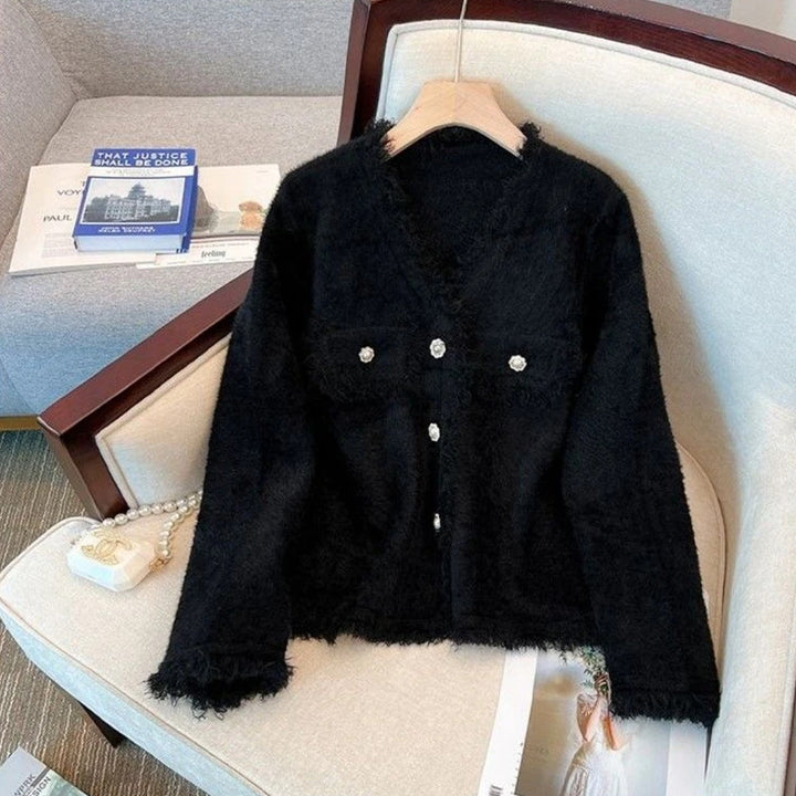 Damen verspielte Fleecejacke mit Knopfdetails und dekorativen Fransen Drune