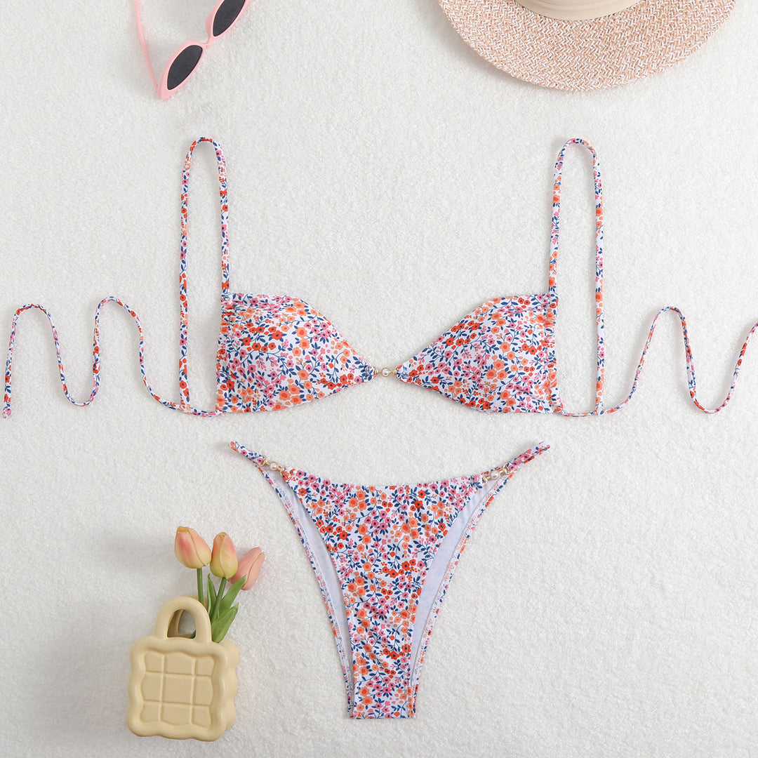 Damen Triangel-Bikini mit verstellbaren Trägern und elegantem Blumendruck Drune