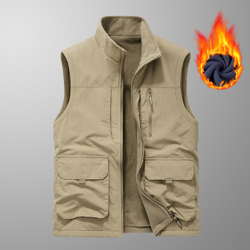 Herren Thermo-Outdoorweste mit Fleece‑Innenfutter, Stehkragen und Multifunktionstaschen Drune