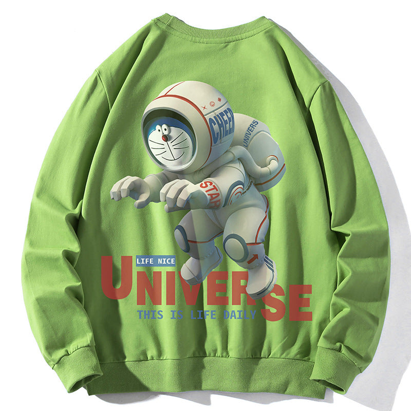 Unisex Oversize Pullover mit Cartoon-Astronauten-Frontprint, Rundhalsausschnitt und Rippbündchen Drune