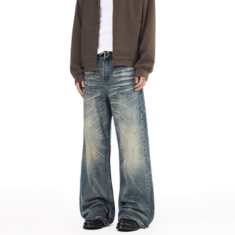 Herren Extremweite Vintage-Denim Baggy-Jeans mit tiefem Schritt und extra langer Saumlänge Drune