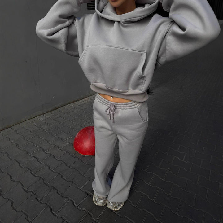 Damen lässiger cropped Hoodie und weit geschnittene Jogginghose Set Drune