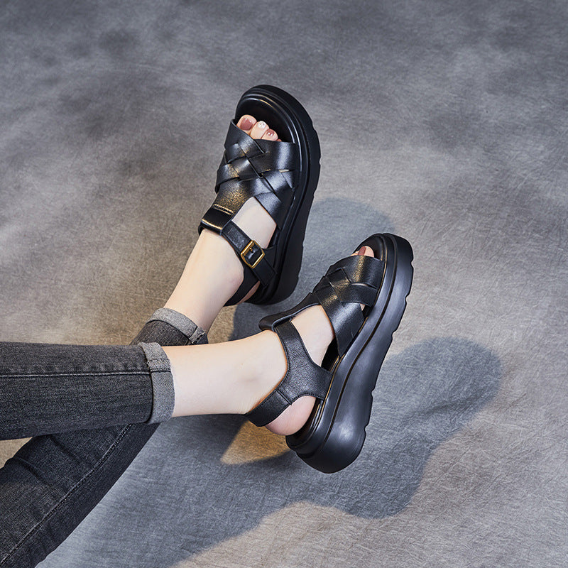 Damen Stilvolle Geflochtene Plateau Sandalen Drune