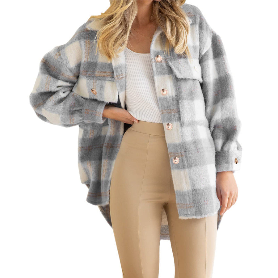 Damen Karierte Flanelljacke mit oversized Schnitt Drune