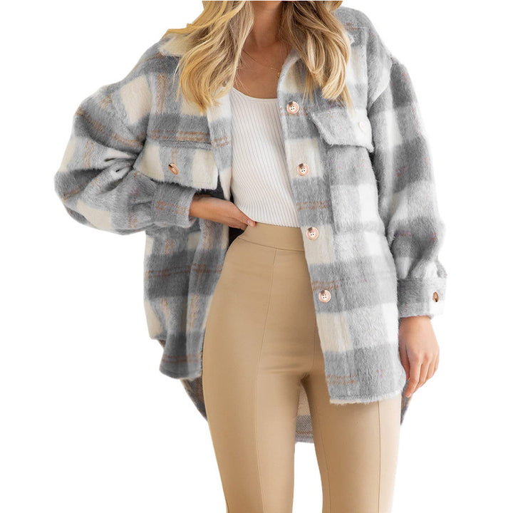 Damen Karierte Flanelljacke mit oversized Schnitt Drune