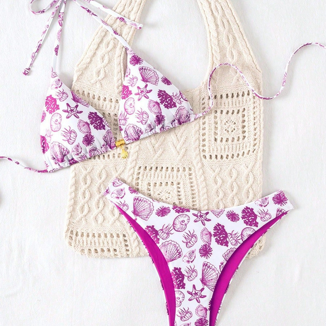 Damen Polka-Dots Triangel-Bikini mit verstellbaren Trägern Drune