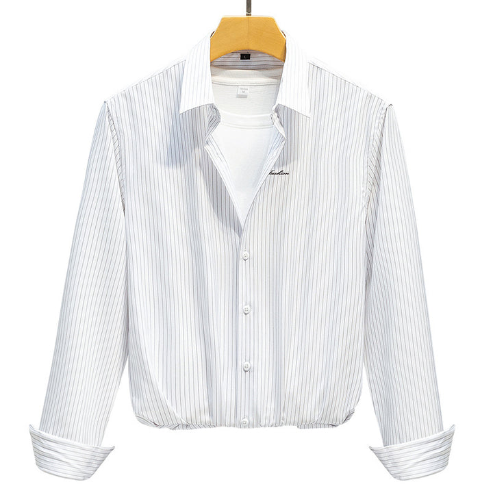 Herren Klassisches gestreiftes Business‑Hemd aus Baumwollmix mit Kentkragen und Brustlogo Drune