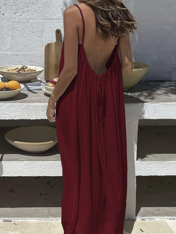 Damen Maxikleid im eleganten Open-Back Design mit feinen Spaghettiträgern Drune