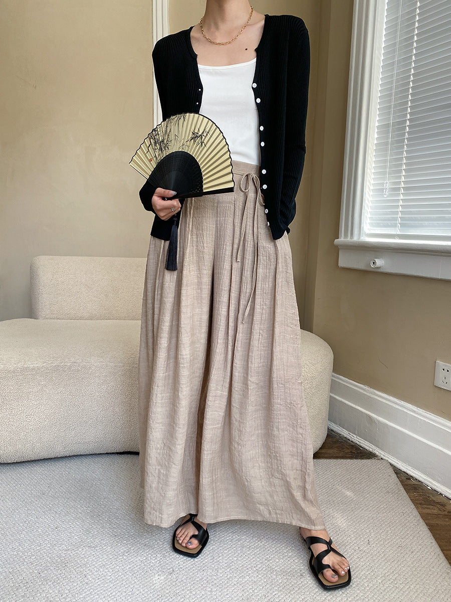 Damen weit geschnittene Palazzo-Hose mit Taillenknotendetail Drune